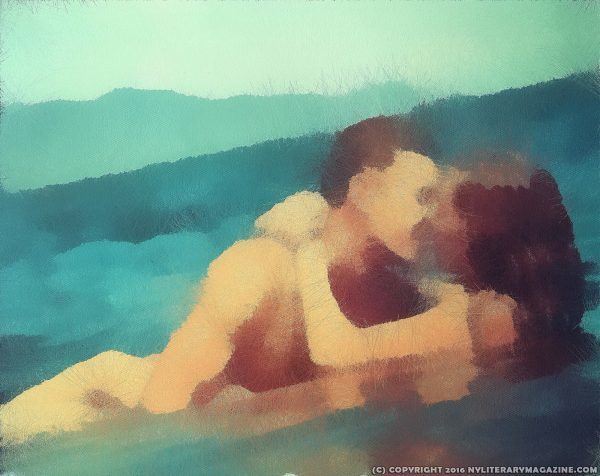 Artwork of Couple Kissing in ocean