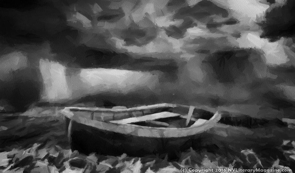 Boat in Storm Dark Painting